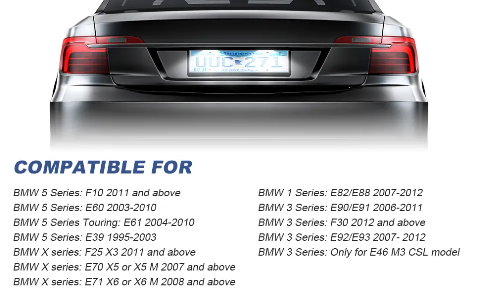 2023 For BMW E39 E60 License Plate Light 6000k White No Error Led