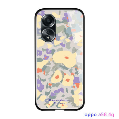 GGK สำหรับ OPPO A58 4G หรูหราในญี่ปุ่นและเกาหลีดอกไม้เคสมันวาวกระจกเทมเปอร์ปลอกเคสประกบหลังแบบแข็ง