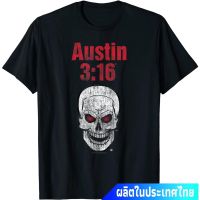 มวยปล้ำอาชีพ มวย มวยปล้ำลีก อเมริกา WWE Austin 3:16 Red Eyed Skull Distressed T-Shirt คอกลม แฟชั่น  ผ้าฝ้ายแท้ เสื้อยืด