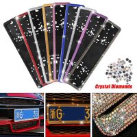 1PCS Russian Car European License Plate Frame 4 Diamond Rows License Plate Frame Acrylic Shining Luxury Car Frame Plate