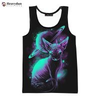 2023 New Cute Cat 3D Printed Tank Tops Men Women Summer Fashion Casual Sleeveless Shirts Hip Hop Streetwear Oversized T-shirt