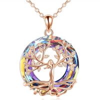 Tree of Life Round Crystal Necklace Exquisite Luxury Wedding Pendant Necklace