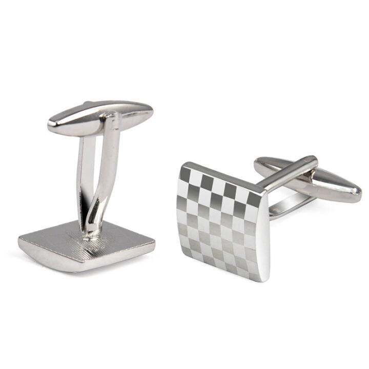 mens-stainless-steel-business-shirt-silver-square-lattice-wedding-cufflinks