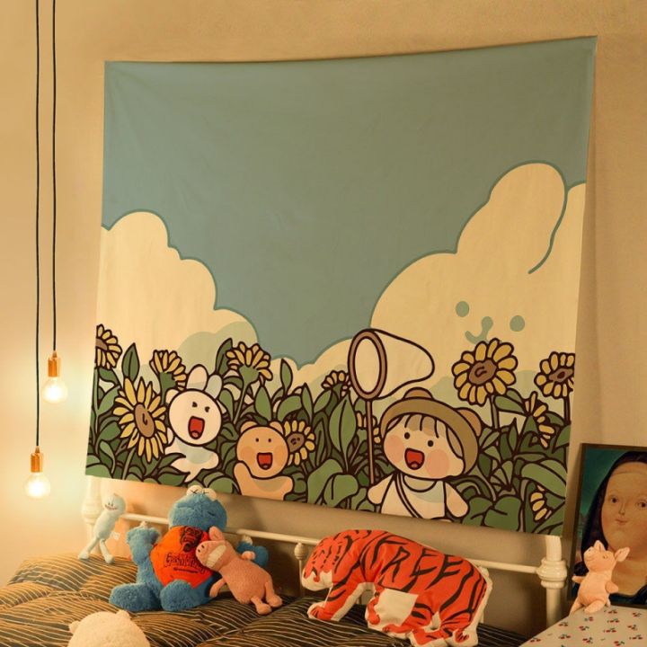 ผ้าผ้าฉากหลังแขวนข้างเตียงสำหรับถ่ายรูปน่ารักสไตล์-ins-ผ้าตกแต่งห้องนอนต่อเติมบ้านพรม-tapestrypengluomaoyi