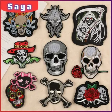 Motorcycle Biker Back Patch Large Embroidered Patches On Clothes Stripe For  Jacket Punk Skull Applique Iron On Patches Big Badge