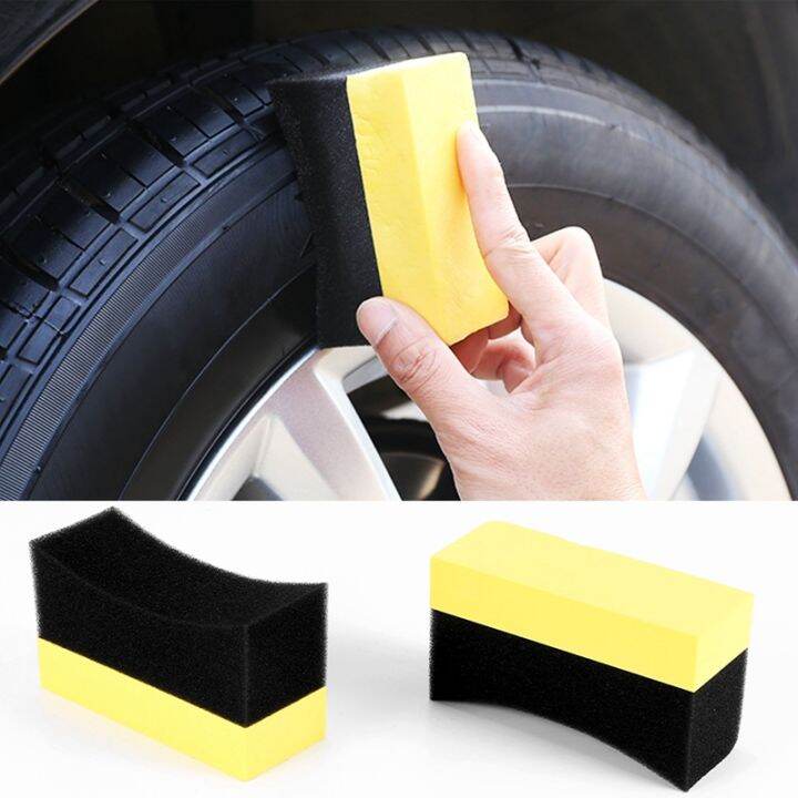 5x-professional-automotive-car-wheel-washer-tyre-tire-dressing-applicator-curved-foam-sponge-pad-black-yellow