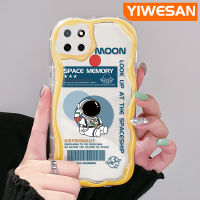 YIWESAN เคสสำหรับ Realme C12 C15 C25 C21 Narzo 20 Narzo 30A Narzo Narzo 50A Narzo 20 Narzo เคสใสมีลวดลายอวกาศนักบินอวกาศที่มีสีสันลายคลื่นเนื้อครีมเคสโทรศัพท์โปร่งใสนิ่มป้องกันการกระแทกเคสซิลิโคนแบบใส