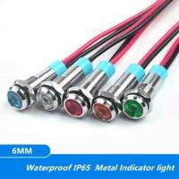 1pcs 6mm 6V 12V 24V 220v Flat head LED Metal Indicator light waterproof IP65 Signal lamp with wire red yellow blue green white