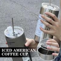 304 Stainless Steel Insulation Cup 600ml Double-Layer Ice American Straight With Straw Cup Coffee D5O5