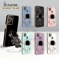 Rixuan Astronaut Folding Holder Plating Phone Case for OPPO A57 2022 A15 A15S OPPO A16 A16k A95 A55 A54 A96 A76 A74 A94 A53 A3S A5S A7 A12 A52 A92 A37 F11 Pro Reno 5 F 4F Shockproof Soft Rubber Back Cover wth Bracket