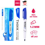 Hộp 12 bút viết bảng Deli U00630 mực xanh nét 1 - 1.5mm cài áo