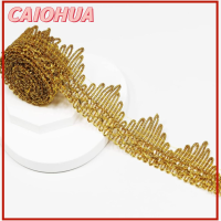 CAIOHUA 14 Yard 1.6นิ้วค่ะ ริบบิ้นประดับทอง ทองสีทอง โพลีเอสเตอร์ ริบบิ้นประดับตกแต่ง ผ้าปักลูกไม้ 4ซม. ค่ะ ริบบิ้นประดับลูกไม้ งานฝีมือเย็บ DIY