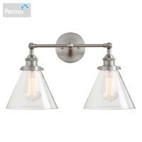 Permo Modern 7.3 Funnel Glass Loft Metal Double Heads Wall Light Retro Brass Country Style E27 Edison Sconce Lamp Fixtures