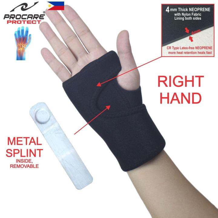 PROCARE PROTECT 1035R Hand and Wrist Splint Brace with Metal Support, Right Hand (Black