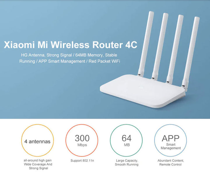 xiaomi-mi-router-4c-อินเตอร์เน็ตไร้สาย-smart-app-ตัวควบคุมเราน์เตอร์-white