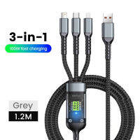 ?COD+FREE Shipping? 100W 3 in 1 Super Charging Cable 6A การชาร์จไฟอย่างรวดเร็วไนลอนถักเชือกทนทาน USB C Fast Charger สายเคเบิลข้อมูล Type-C สำหรับ Samsung รองรับ iPhone14 13 12 11