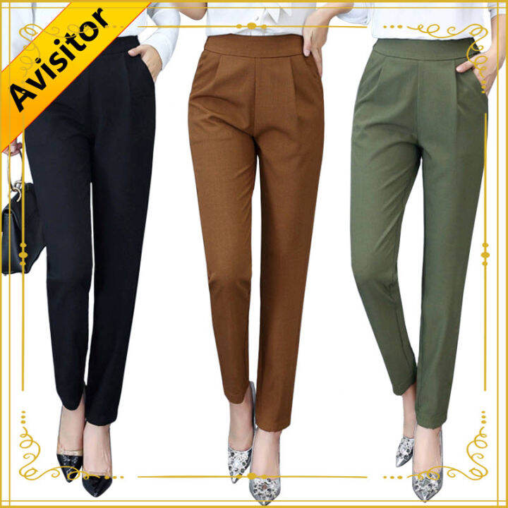 Avisitor Women Harem Pants High Waist Pockets Solid Formal Business