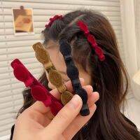 2023 ใหม่ผู้หญิงสีแดงสีดำFlocking Braid Hairpins Sweet BangคลิปผมบางถือBarrettes Headbandแฟชั่นอุปกรณ์เสริมผม-TIOH MALL