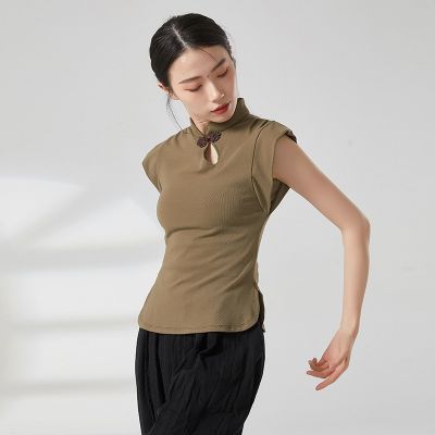 ♨☃▩ Modern Dance Buckle Sleeveless Shirt Jacket Classical Dance Vest Design Sense Art Test Slimming Practice Dance Clothes