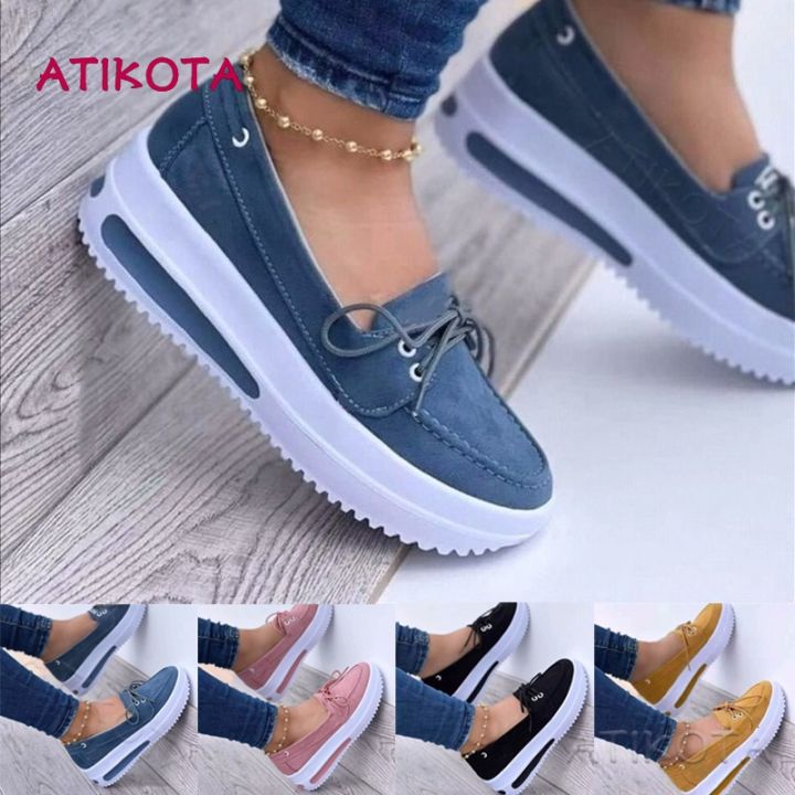 Atikota Loafers Women Fashion Lace Up Shallow Mouth Single Shoes Casual ...
