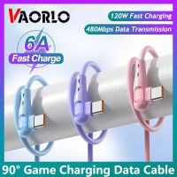 VAORLO 90 ° ซูเปอร์สายชาร์จ120วัตต์6A ชาร์จเร็ว Type-C USB C สายข้อมูลรองรับการส่งผ่านระบบชาร์จเร็ว1M/2M