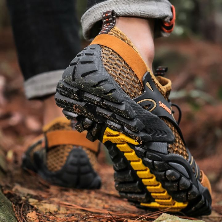 รองเท้าผ้าใบสำหรับเดินป่าลุยน้ำสำหรับผู้ชายรองเท้าลุยน้ำรองเท้ากลางแจ้ง-aqua-ตาข่ายกันลื่นทนทาน