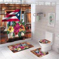 【CW】▨  Flag Curtain Print Set Polyester Toilet Rug Eco-Friendly Anti-slip Bathing Cover