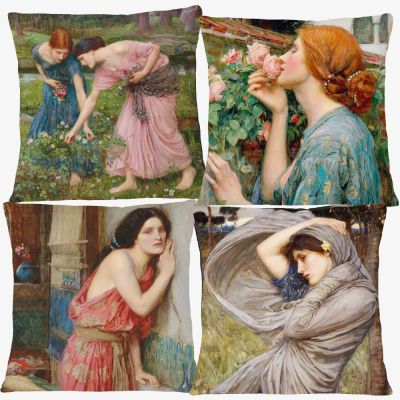 Renaissance Oil Painting Ladies Cushion Covers European Retro Portrait Woman Rose Print Decorative Pillow Case