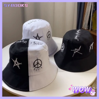 SYBOOKS สำหรับผู้หญิง การเย็บปะติดปะต่อกันกราฟฟิตี สำหรับผู้ชาย หมวก gorros หมวกชาวประมงหมวก หมวกกันแดดหมวก ถังฝ้าย