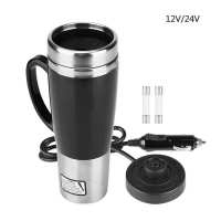 Car Electric Cup Stainless Steel Heating Cup Coffee Tea Drinking Cup Mug Heat Insulation Electric Car Kettle Camping Travel