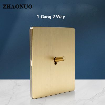 Wall Light Toggle Switch Gold Stainless Steel Panel 1-4 Gang 2 Way Switch EU Socket For Home