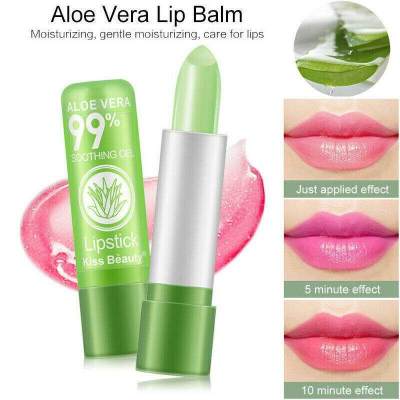 Kiss Beauty Aloe Vera Natural อุณหภูมิเปลี่ยนสีลิปสติก Moisture Lip Balm Lipbalm Long Lasting Nourish Lips Care แต่งหน้า100% ธรรมชาติ