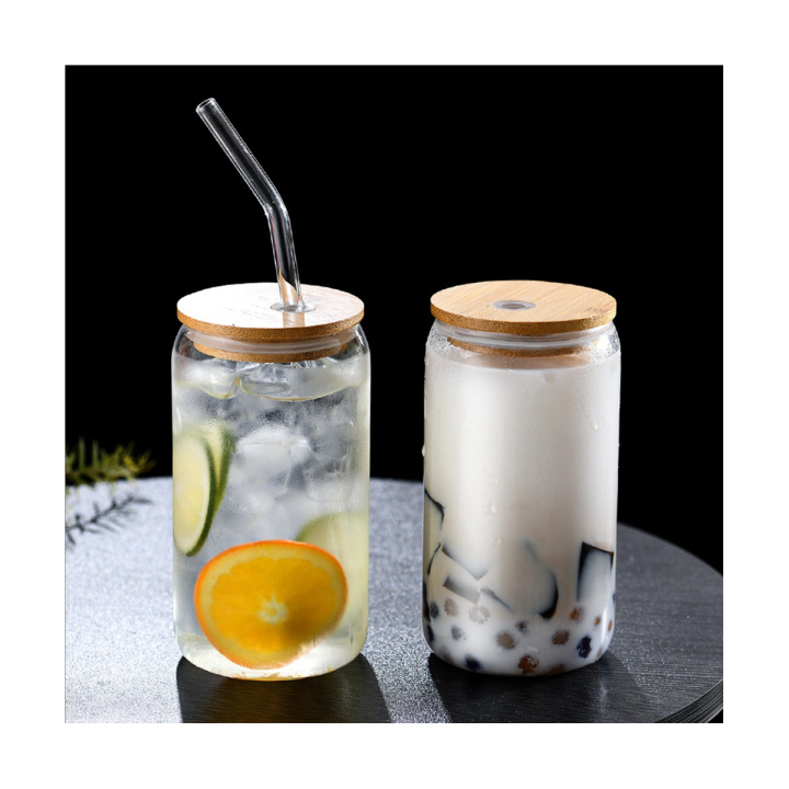 6pcs-set-drinking-glasses-can-shaped-glass-cup-clear-iced-coffee-cup-with-6-bamboo-lids-and-6-glass-straws