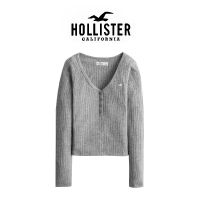 Hollister เสื้อยืดแขนยาวคอวีสำหรับเสื้อยาวปิดถึงก้นแฟชั่นของผู้หญิงฤดูใบไม้ผลิ