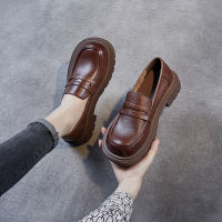 Spot parcel post British Style First Layer Cowhide Loafers Women 2022 Autumn Genuine Leather Handmade Soft Leather Soft Bottom Leather Shoes Slip-on Pumps