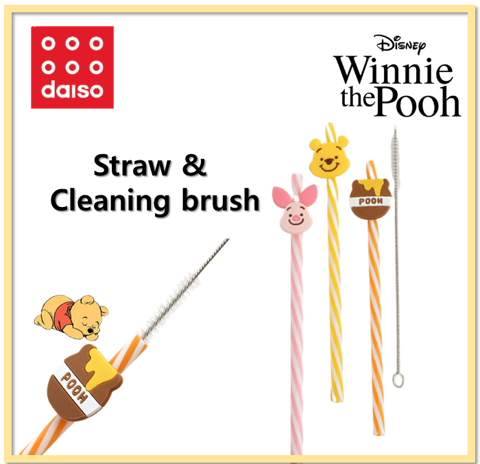 [DAISO KOREA] Reusable Pooh Straw & Cleaning brush Lazada