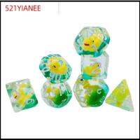 521YIANEE 7Pcs/set เต็มไปด้วยสัตว์เป็ด ลูกเต๋า DND 7-Die Table Game D4 D6 D8 D10 D12 D20 ลูกเต๋าเกม หลายเหลี่ยมเพชรพลอย อะคริลิค ลูกเต๋าหลายด้าน TRPG DND