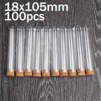 100pcs/lot 18x105mm Plastic Test Tube With Cork Stopper Clear Like Glass Laboratory School Educational Supplies