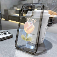 【Space Case】เคสไอโฟน11 เคสไอโฟน for iPhone 14 Pro Max เคสไอโฟน13 14 Plus 13 12 11 Pro Max เคสไอโฟน7พลัส 7 8 Plus SE X XS Max iPhone XR Case Space Case ทาสีดอกทิวลิป ดอกไม้ เคส iPhone สีดำใส