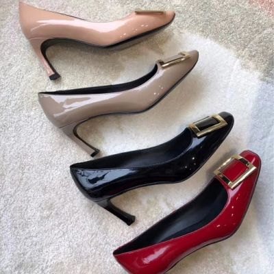 rv【high quality】original classic square toe square buckle banana heel high-heeled shallow mouth womens shoes professional wear heels summer new style womens shoes slippers for women slides outside wear sandals for women