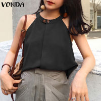 VONDA เสื้อสายเดี่ยวแขนกุดมีปกคอทรงหลวมของผู้หญิงแฟชั่นสีล้วนเสื้อสายเดี่ยว (ลำลองสไตล์เกาหลี)