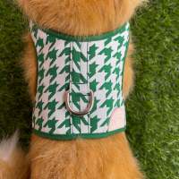 Waggles Houndstooth Green เสื้อผ้า ชุดรัดอก สายจูง สุนัข, หมา, แมว, สัตว์เลี้ยง ขนาดเล็ก - ขนาดกลาง พร้อม สายจูง