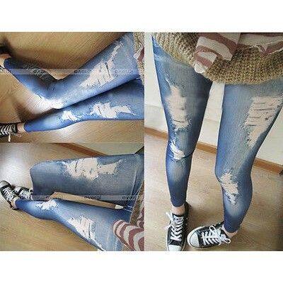 dressingup women denim tight slim pencil pants hole jean legging render pants leggings