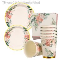 ♠☾☞ Hawaiian Garden Party Floral Paper Disposable Tableware Plate Paper Cup Napkin Baby Shower Birthday Tea Party Wedding Decoration