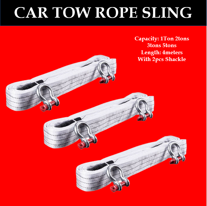 Toyu Car Tow Rope Sling 1T 2T 3T 5T 4M with Shackle Emergency Recovery