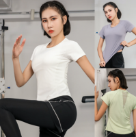 ✨รุ่นใหม่✨เสื้อออกกำลังกายผู้หญิงแขนสั้น YOGA-131?เกรดพรีเมียม? เสื้อโยคะ เสื้อกีฬาผู้หญิง แขนสั้น ทรงเข้ารูป ซีทรูหลัง