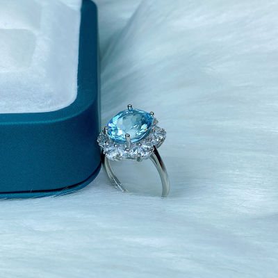 [COD] แหวนโทปาเน่แบบธรรมชาติสุดฮอตสไตล์ยุโรปและอเมริกาแหวนผู้หญิงเรียบหรูไม่ซีดจาง s925 เงินฝังเครื่องประดับ