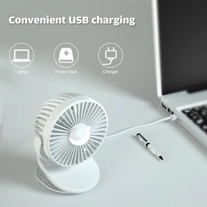 usb-ชาร์จพัดลมขนาดเล็ก3ความเร็วบนโต๊ะและคลิปพัดลม360องศาหมุนพัดลมมือที่มีไฟกลางคืนสำหรับบ้านสำนักงานไม่มีเสียงพัดลมไฟฟ้าพัดลมระบายความร้อนส่วนบุคคล