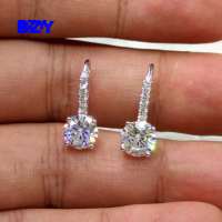 BZY แฟชั่น925เงินสเตอร์ลิงเจ้าหญิงตัด Moissanite สีขาวต่างหูเพชรสตั๊ดผู้หญิงผู้หญิงของขวัญเครื่องประดับ