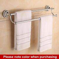 ♂ European gold bathroom products High-top ceramic stainless steel washroom towel double pole racks Blue and white porcelain shelf